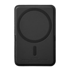 Black leather magnetic card holder wallet with large circular magnet back