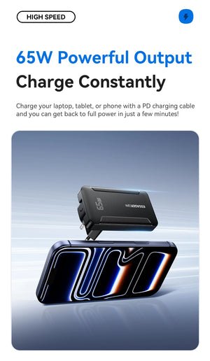 ESSAGER 65W Ultra Thin GaN Pro Travel USB Charger with Quick Charge 4.0 and PD3.0 - Black