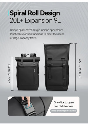 MARK RYDEN MR2908 Expandable Roll Top Waterproof Travel Backpack