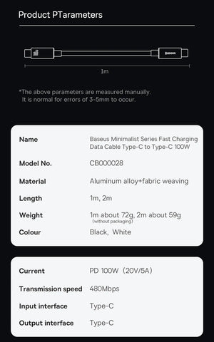 BASEUS Minimalist Series 100W USB-C to USB-C Fast Charging Cable