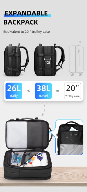 MARK RYDEN MR9299 Expandable Waterproof Travel Backpack with USB Charging Port