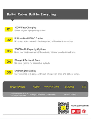 BASEUS EnerFill FC41 Digital Display Power Bank with Dual Cable