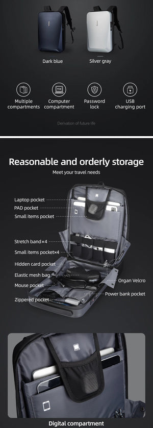 MARK RYDEN MR7612 Compact Hard Shell Travel Backpack with USB Charging Port
