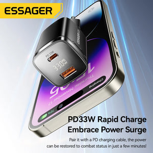 ESSAGER 33W GaN USB Charger with Digital Display and PD Fast Charging - White