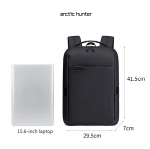 Black waterproof travel backpack with two front compartments and top handle