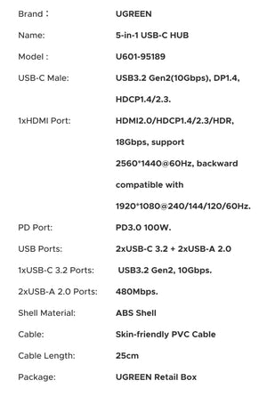 UGREEN 5in1 USB-C Multiport Adapter and USB Hub