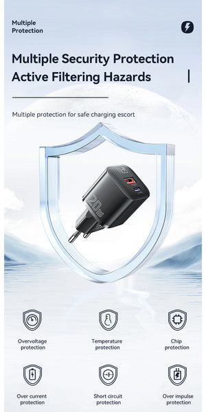 ESSAGER 20W GaN USB Charger with PD Fast Charging and QC3.0 - Black