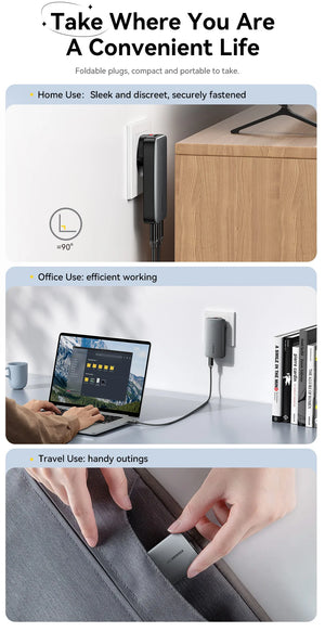 ESSAGER 65W Ultra Thin GaN Travel USB Charger with Quick Charge 4.0, PD3.0 - Black