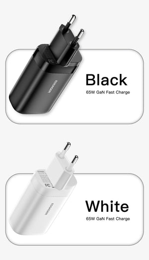 ESSAGER 65W GaN USB Charger with PPS 45W, 25W, QC3.0 and PD3.0 - White