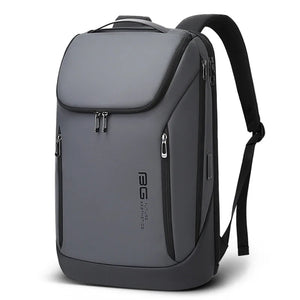 BANGE large travel backpack, gray with front flap zip pocket, side zippers, padded straps