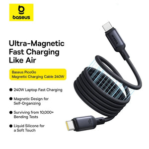 BASEUS Picogo Liquid Silicone 240W Type-C to Type-C Magnetic Coiled Charging Cable