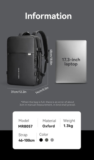 MARK RYDEN Pathrato MR8057Y Expandable Waterproof Travel Backpack with USB Charging Port