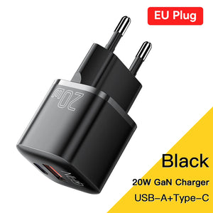 ESSAGER 20W GaN USB Charger with PD Fast Charging and QC3.0 - Black