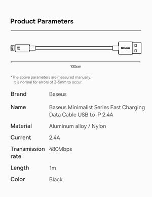 BASEUS Minimalist Series 2.4A USB-A to Lightning Fast Charging Cable