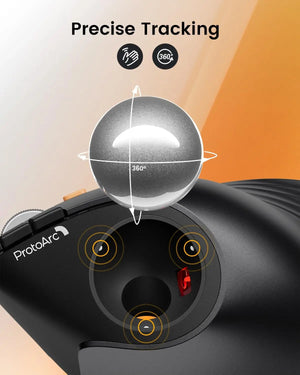 PROTOARC EM05 Rechargeable Bluetooth Wireless Vertical Trackball Mouse