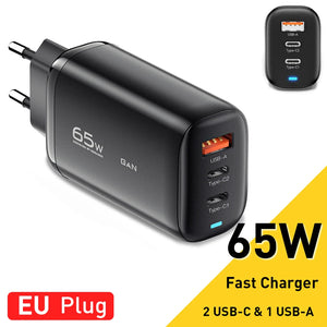 ESSAGER 65W GaN USB Charger with PPS 45W, 25W, QC3.0 and PD3.0 - Black