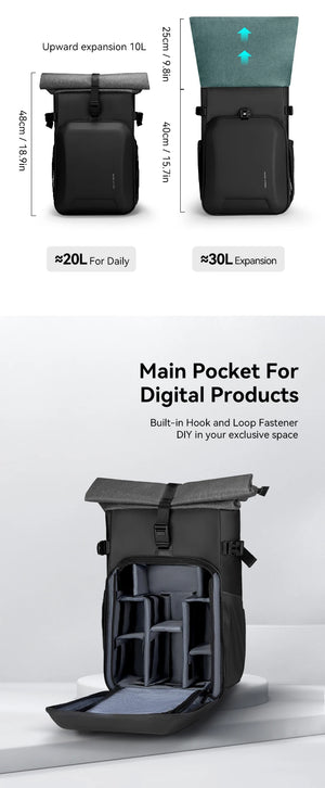 MARK RYDEN MR2913 Expandable Roll Top Waterproof Travel Backpack