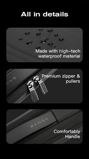 Black waterproof laptop sleeve with reinforced zipper pulls and padded carry handle.