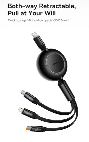 BASEUS Bright Mirror Series 2 Retractable 3in1 Fast Charging Data Cable