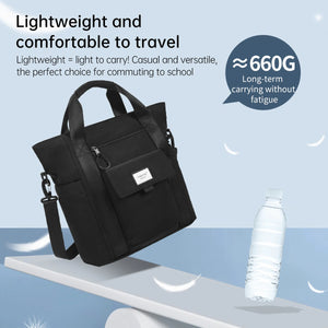Black lightweight waterproof backpack with top handle and crossbody strap
