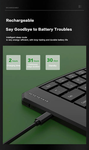 JOMAA Compact Foldable Rechargeable Bluetooth Wireless Keyboard