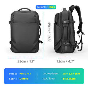 MARK RYDEN MR9711 Large Capacity Waterproof Travel Backpack with USB Charging Port