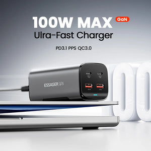 ESSAGER 67W GaN USB-C Desktop Charger with Quick Charge 3.0, PPS and PD3.1 - Black