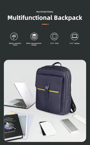 Navy multifunction waterproof backpack with compartments for laptop and tablet