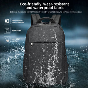 Grey waterproof compact backpack with splashproof fabric and front zip pocket