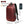 Red backpack with front panel, padded shoulder straps, and side USB charging port