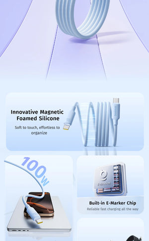BASEUS Foamed Silicone Pro 100W Type-C to Type-C Magnetic Coiled Charging Cable