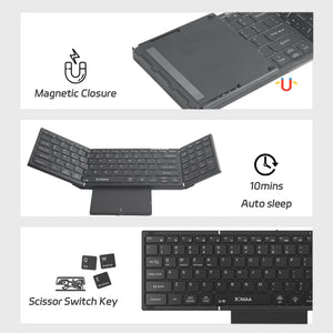 JOMAA Backlit Foldable Rechargeable Wireless Keyboard with Touchpad