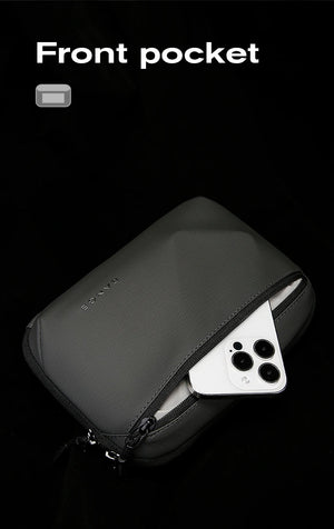 Dark gray front pocket pouch with zipper for a smartphone