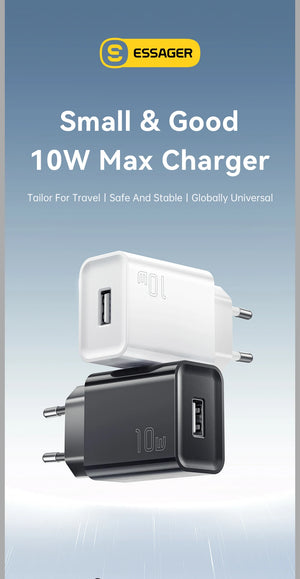 ESSAGER Mini 10W USB Charger Set with Fast Charge Adapter - White