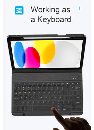 Black Bluetooth keyboard case for iPad with full-size keys and device stand