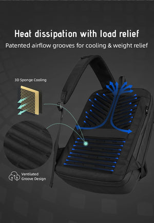 Black back panel with ventilated grooves and cushioned support for comfort