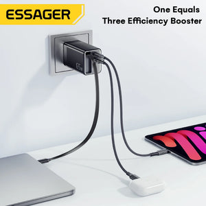 ESSAGER 65W GaN USB Charger with Retractable Cable and Power Delivery - Black