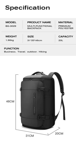Grey large capacity business backpack with top handle and front pockets