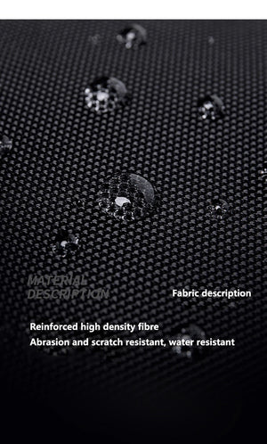 Textured black waterproof backpack fabric close-up with water-resistant finish