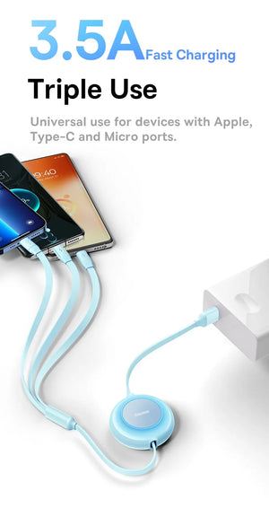 BASEUS Bright Mirror Series Retractable 3in1 Fast Charging Data Cable