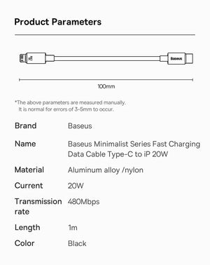 BASEUS Minimalist Series 20W USB-C to Lightning Fast Charging Cable