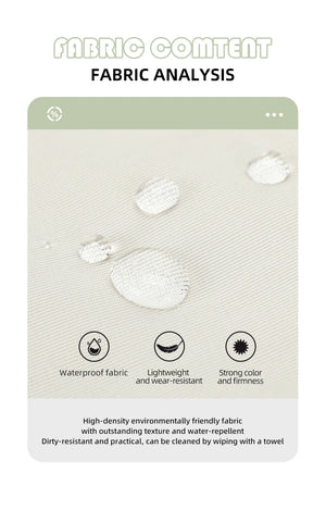 Waterproof crossbody bag fabric close-up with water-resistant icons