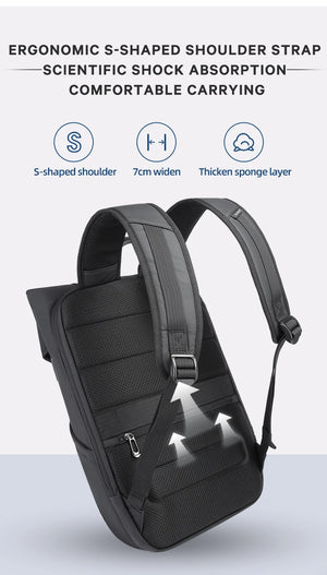 Black ergonomic S-shaped shoulder strap with thick padding for comfortable carry