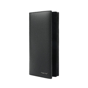 Black slim genuine leather long wallet with textured grain and Tigernu logo
