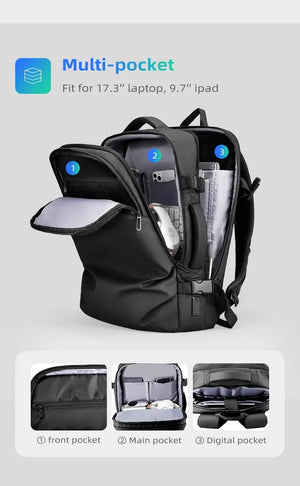 MARK RYDEN MR9711 Large Capacity Waterproof Travel Backpack with USB Charging Port