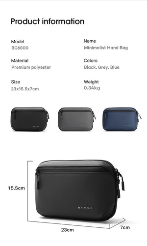 Black waterproof tech storage bag, zippered top, compact minimalist hand bag