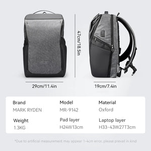 MARK RYDEN MR9142 Large Capacity Waterproof Travel Backpack with USB Charging Port