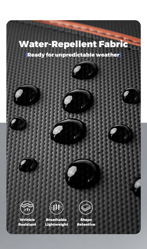 Black water-repellent backpack fabric with textured pattern finish