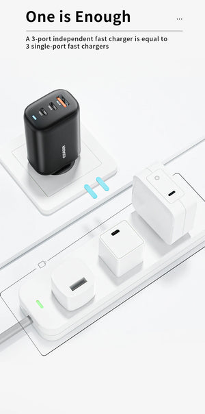 ESSAGER 65W GaN USB Charger with PPS 45W, 25W, QC3.0 and PD3.0 - Black
