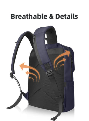 Navy commuter backpack with breathable back panel and padded shoulder straps